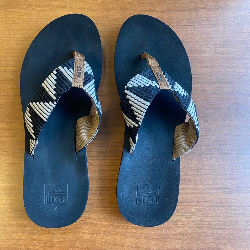 REEF Beige Black Spring Woven Women's Flip Flop Sandals size 9 - Picture 12 of 12